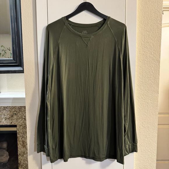 Cozy Earth Men's Bamboo Stretch-Knit Long Sleeve Tee Size Large Green - Picture 2 of 6